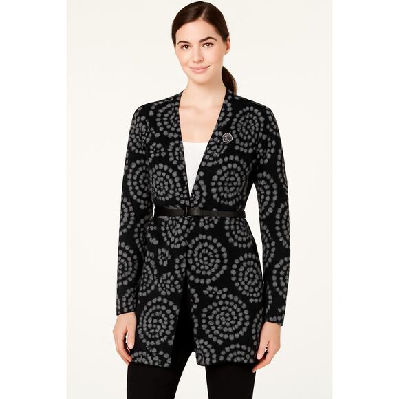 Charter Club Black Gray Dot Cardigan Women’s Size M Open Front No Closure - Picture 1 of 8
